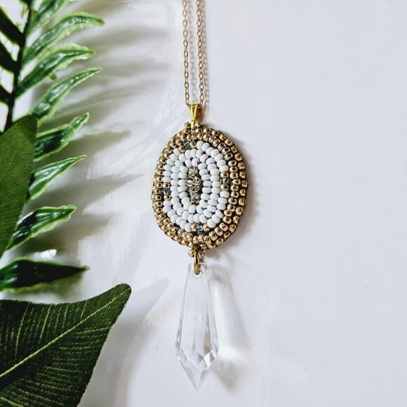 2/$27 | White + Crystal Beaded Indigenous Necklace | Handmade Jewelry - Picture 7 of 7